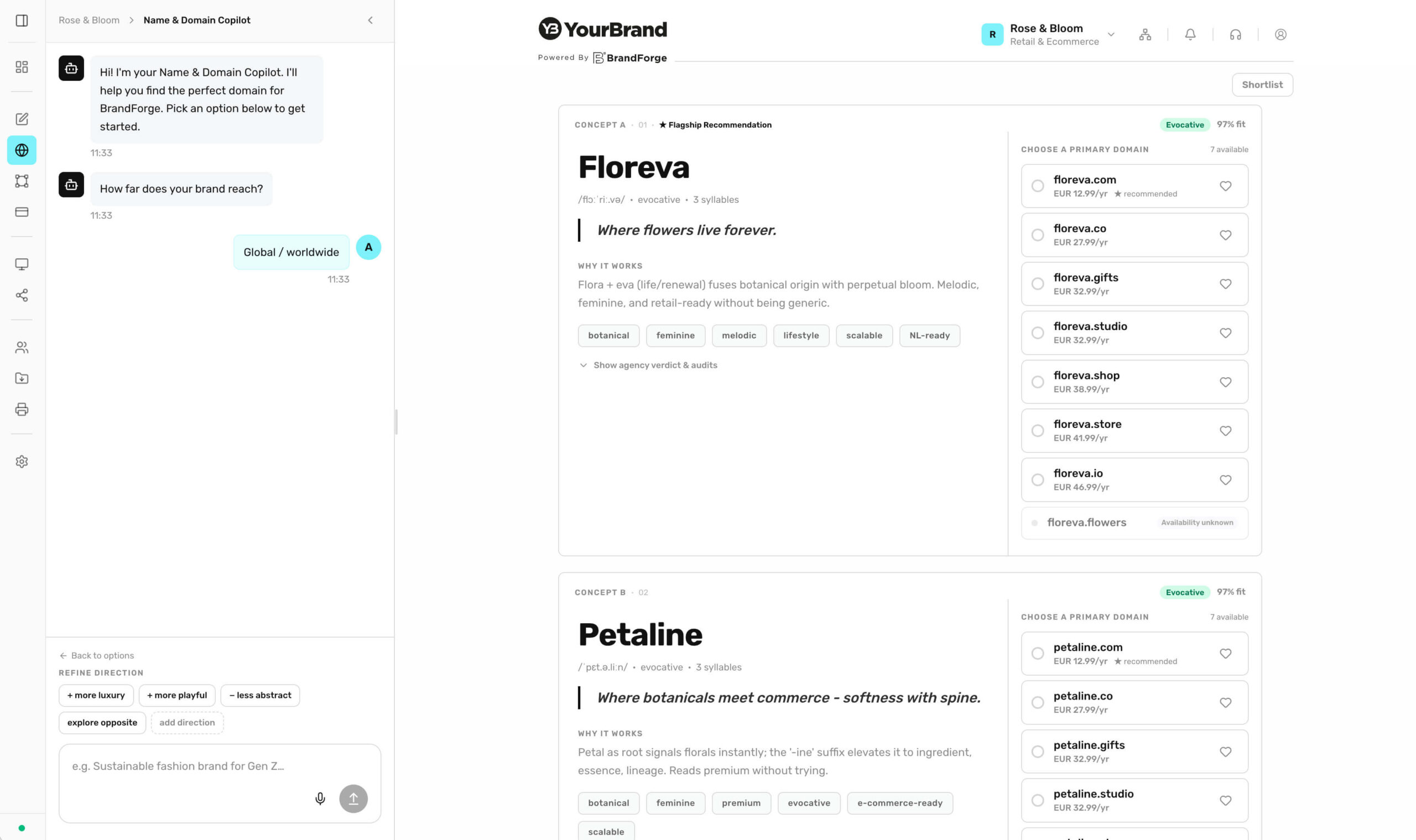 Names & domains workspace screenshot