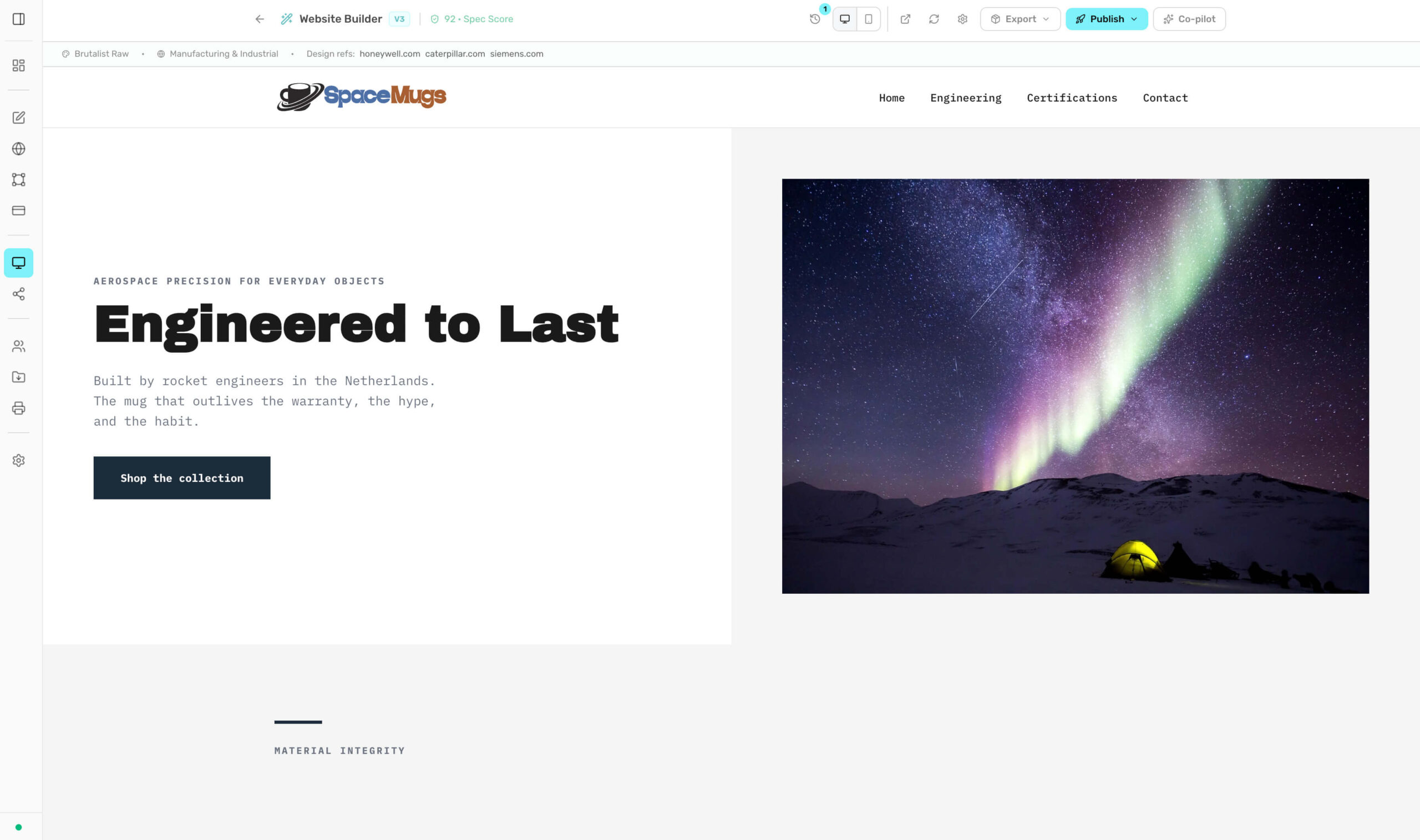 Website builder workspace screenshot